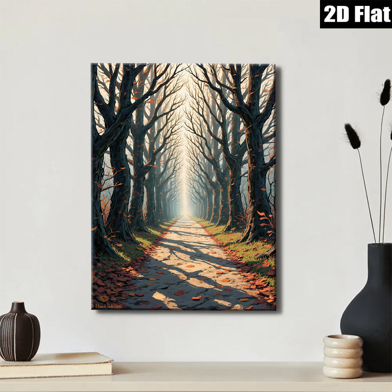 2D flat 1pc Autumn Forest Path Sunlight Streaming Cozy Living Room Bedroom Wall Decor Modern Farmhouse Rustic Gallery Wrapped Canvas Prints
