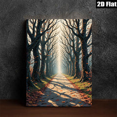 2D flat 1pc Autumn Forest Path Sunlight Streaming Cozy Living Room Bedroom Wall Decor Modern Farmhouse Rustic Gallery Wrapped Canvas Prints
