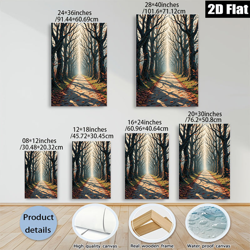 2D flat 1pc Autumn Forest Path Sunlight Streaming Cozy Living Room Bedroom Wall Decor Modern Farmhouse Rustic Gallery Wrapped Canvas Prints