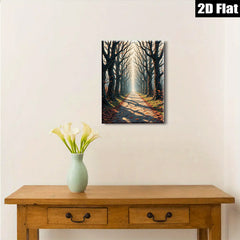 2D flat 1pc Autumn Forest Path Sunlight Streaming Cozy Living Room Bedroom Wall Decor Modern Farmhouse Rustic Gallery Wrapped Canvas Prints