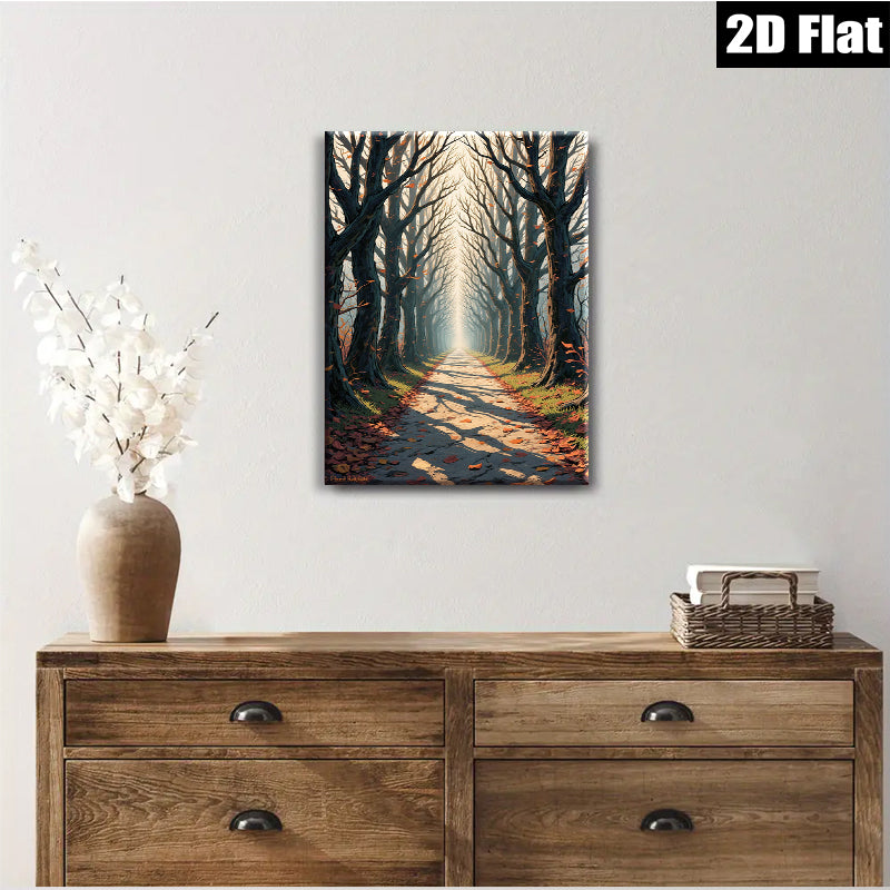 2D flat 1pc Autumn Forest Path Sunlight Streaming Cozy Living Room Bedroom Wall Decor Modern Farmhouse Rustic Gallery Wrapped Canvas Prints