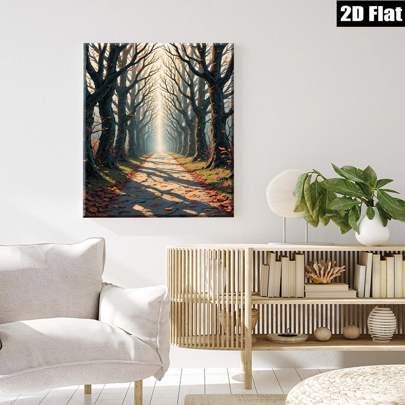 2D flat 1pc Autumn Forest Path Sunlight Streaming Cozy Living Room Bedroom Wall Decor Modern Farmhouse Rustic Gallery Wrapped Canvas Prints