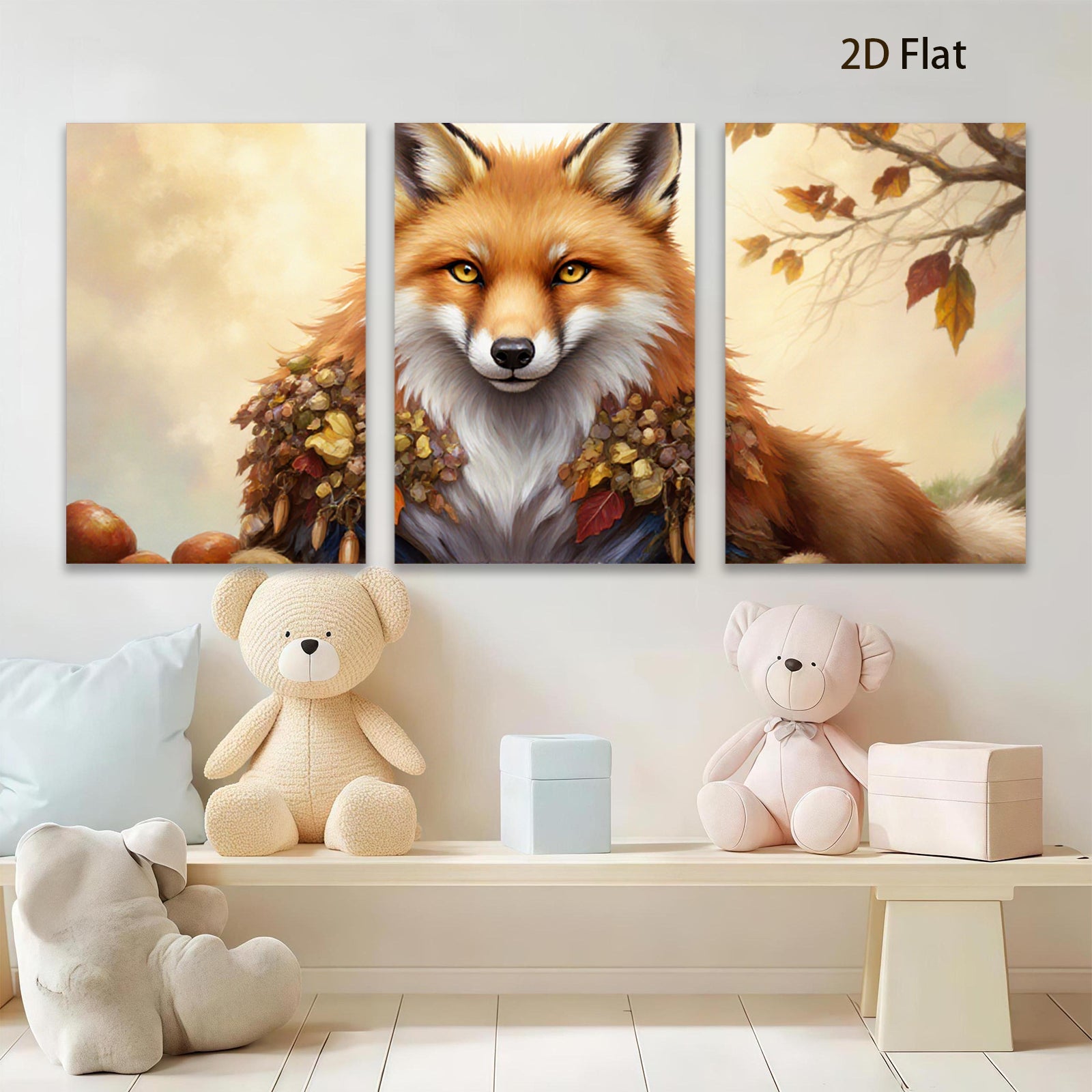 2D flat 1pc Autumn Fox Portrait Wildlife Art Canvas Wall Decor Living Room Bedroom Gallery Wrapped Modern Farmhouse Style Cozy Home Décor