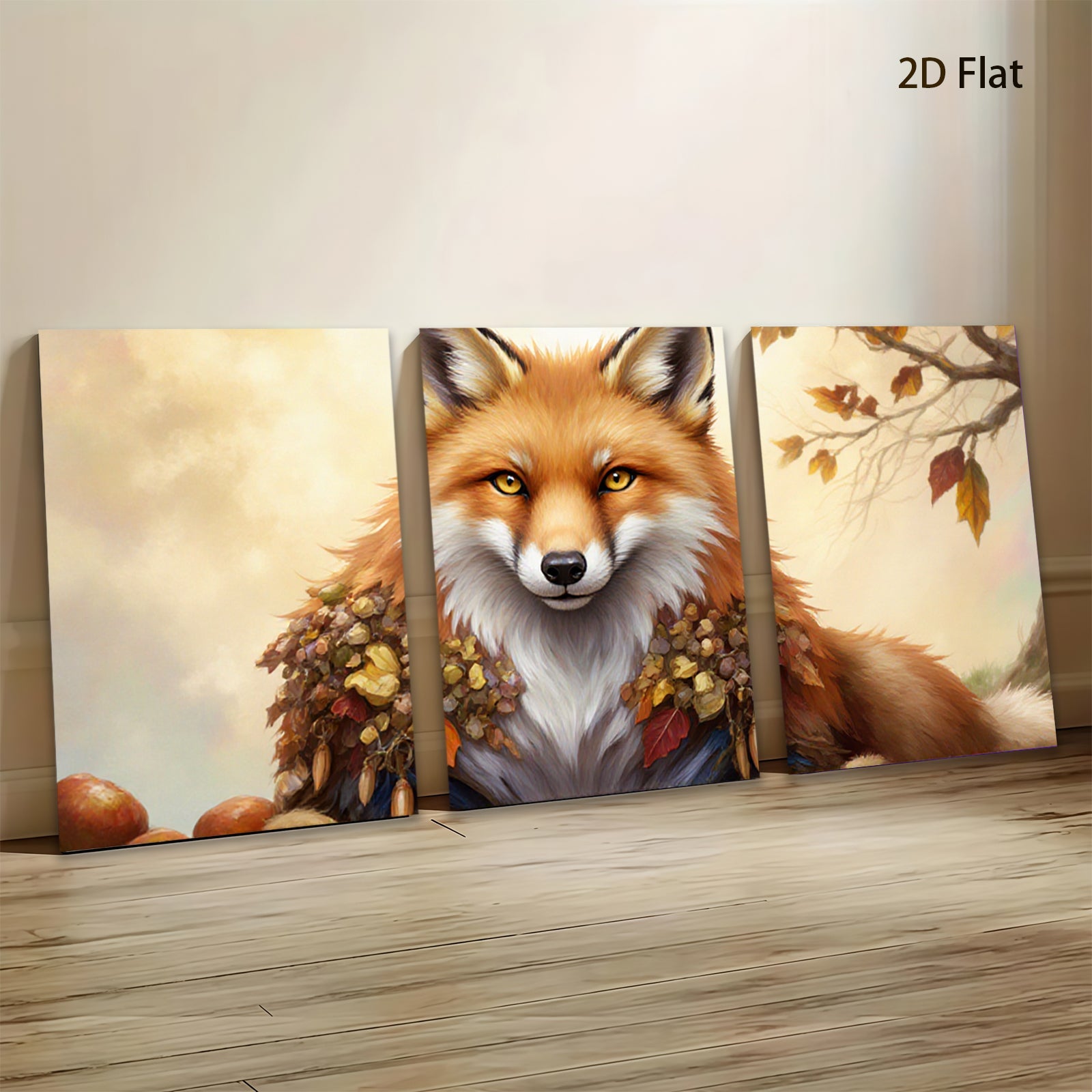 2D flat 1pc Autumn Fox Portrait Wildlife Art Canvas Wall Decor Living Room Bedroom Gallery Wrapped Modern Farmhouse Style Cozy Home Décor