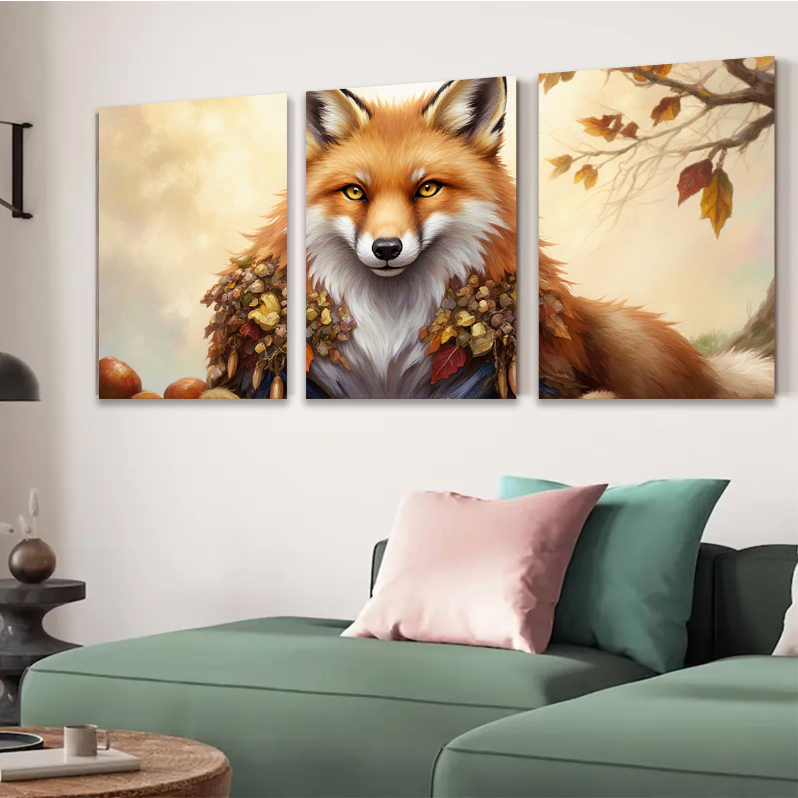 2D flat 1pc Autumn Fox Portrait Wildlife Art Canvas Wall Decor Living Room Bedroom Gallery Wrapped Modern Farmhouse Style Cozy Home Décor