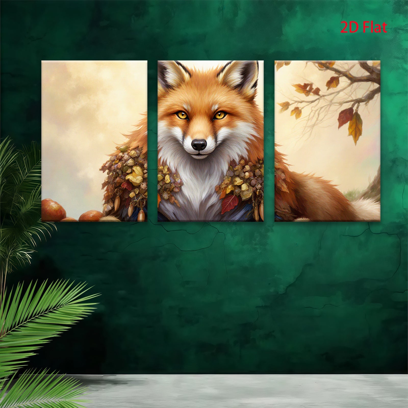 2D flat 1pc Autumn Fox Portrait Wildlife Art Canvas Wall Decor Living Room Bedroom Gallery Wrapped Modern Farmhouse Style Cozy Home Décor
