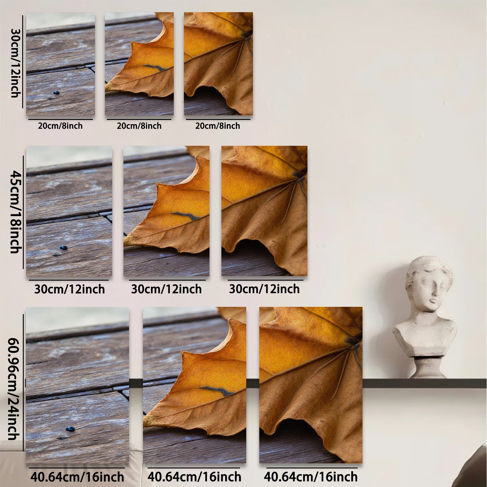 2D flat 1pc Autumn Maple Leaf Rustic Wood Grain Farmhouse Wall Decor Living Room Bedroom Gallery Wrapped Canvas Prints Modern Minimalist Artwork