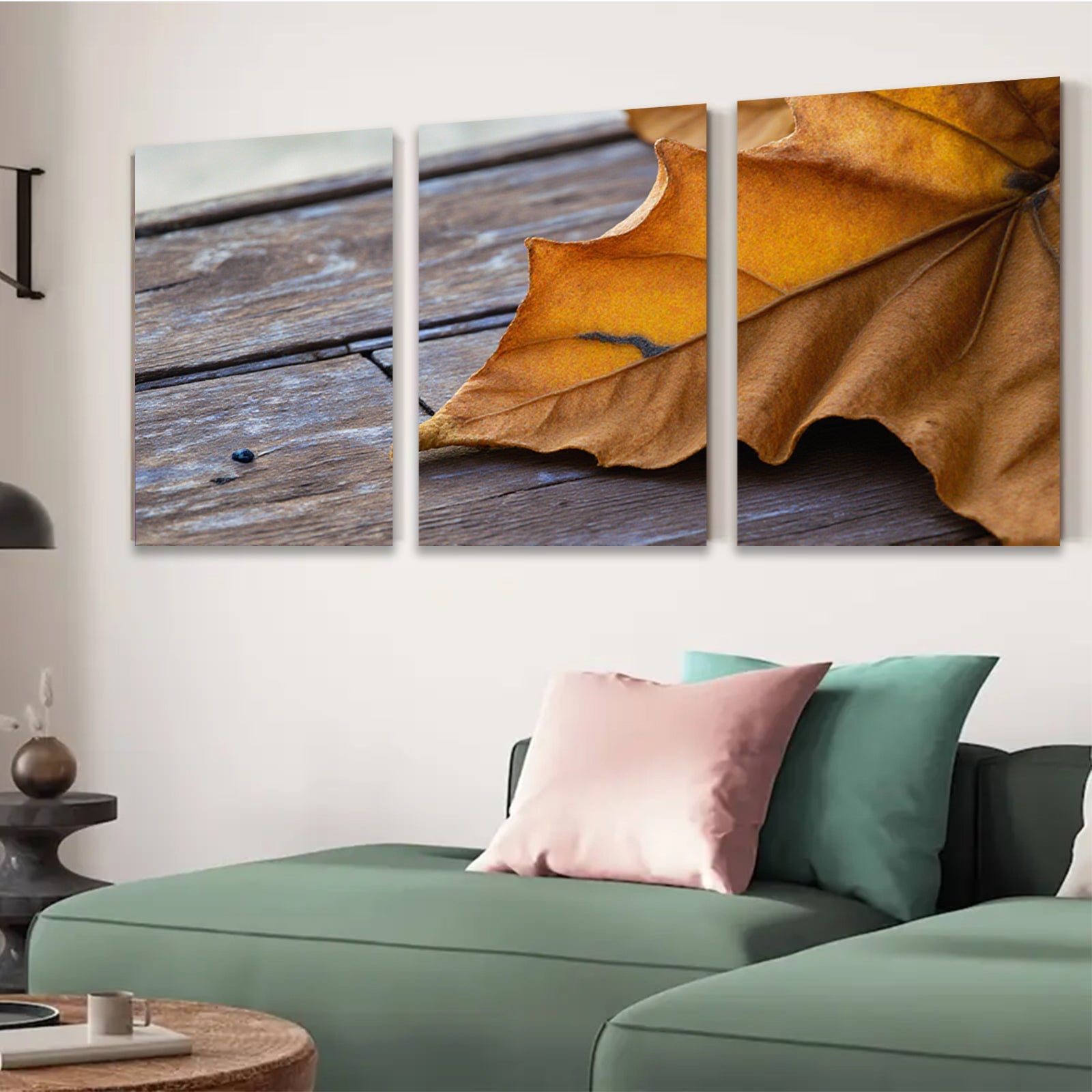 2D flat 1pc Autumn Maple Leaf Rustic Wood Grain Farmhouse Wall Decor Living Room Bedroom Gallery Wrapped Canvas Prints Modern Minimalist Artwork