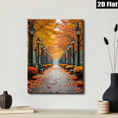 2D flat 1pc Autumn Pathway Golden Hues Fall Season Living Room Bedroom Gallery Wall Art Modern Farmhouse Decor Thanksgiving Gifts