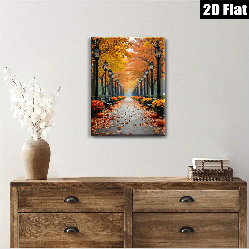 2D flat 1pc Autumn Pathway Golden Hues Fall Season Living Room Bedroom Gallery Wall Art Modern Farmhouse Decor Thanksgiving Gifts