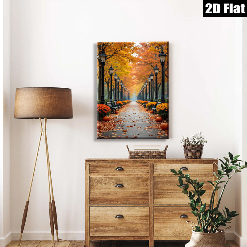 2D flat 1pc Autumn Pathway Golden Hues Fall Season Living Room Bedroom Gallery Wall Art Modern Farmhouse Decor Thanksgiving Gifts