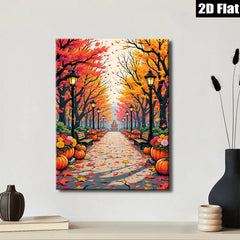 2D flat 1pc Autumn Pathway Scenic Fall Foliage Landscape Wall Decor for Living Room Bedroom Gallery Wrapped Canvas Prints Modern Farmhouse Style Thanksgiving Decor
