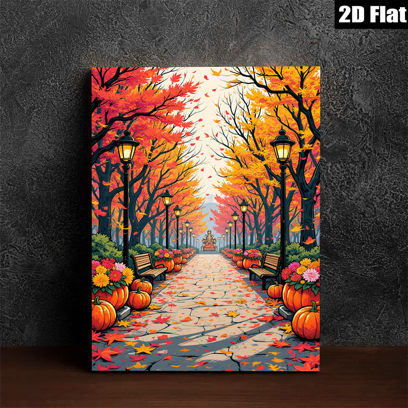 2D flat 1pc Autumn Pathway Scenic Fall Foliage Landscape Wall Decor for Living Room Bedroom Gallery Wrapped Canvas Prints Modern Farmhouse Style Thanksgiving Decor