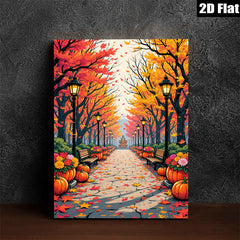 2D flat 1pc Autumn Pathway Scenic Fall Foliage Landscape Wall Decor for Living Room Bedroom Gallery Wrapped Canvas Prints Modern Farmhouse Style Thanksgiving Decor