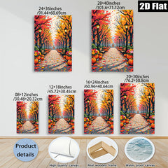 2D flat 1pc Autumn Pathway Scenic Fall Foliage Landscape Wall Decor for Living Room Bedroom Gallery Wrapped Canvas Prints Modern Farmhouse Style Thanksgiving Decor