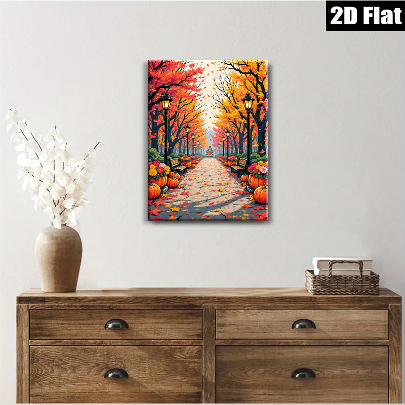 2D flat 1pc Autumn Pathway Scenic Fall Foliage Landscape Wall Decor for Living Room Bedroom Gallery Wrapped Canvas Prints Modern Farmhouse Style Thanksgiving Decor