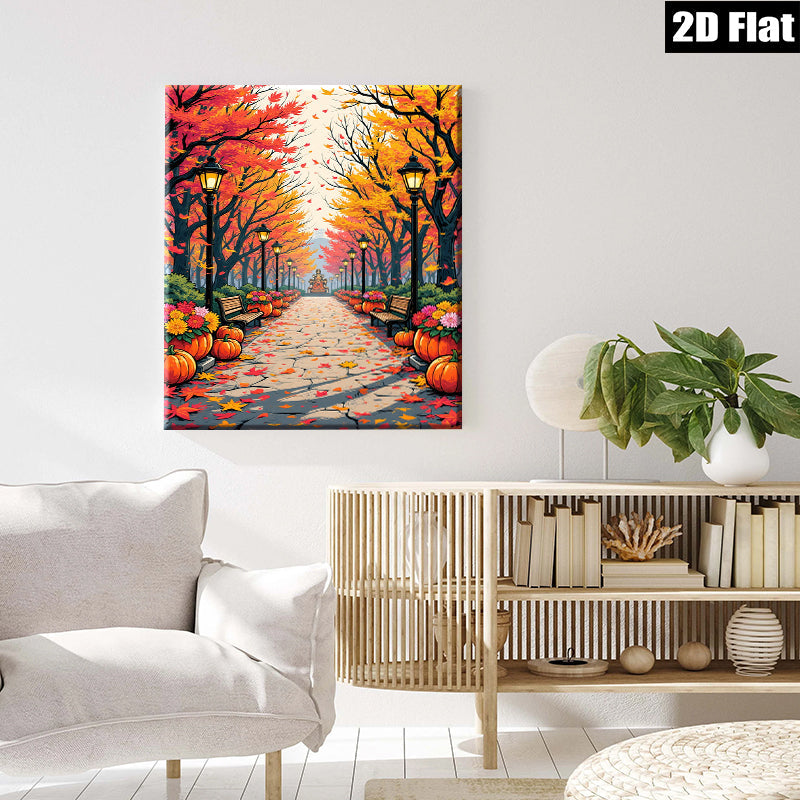2D flat 1pc Autumn Pathway Scenic Fall Foliage Landscape Wall Decor for Living Room Bedroom Gallery Wrapped Canvas Prints Modern Farmhouse Style Thanksgiving Decor