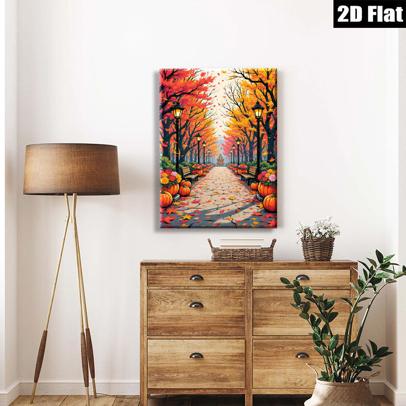 2D flat 1pc Autumn Pathway Scenic Fall Foliage Landscape Wall Decor for Living Room Bedroom Gallery Wrapped Canvas Prints Modern Farmhouse Style Thanksgiving Decor