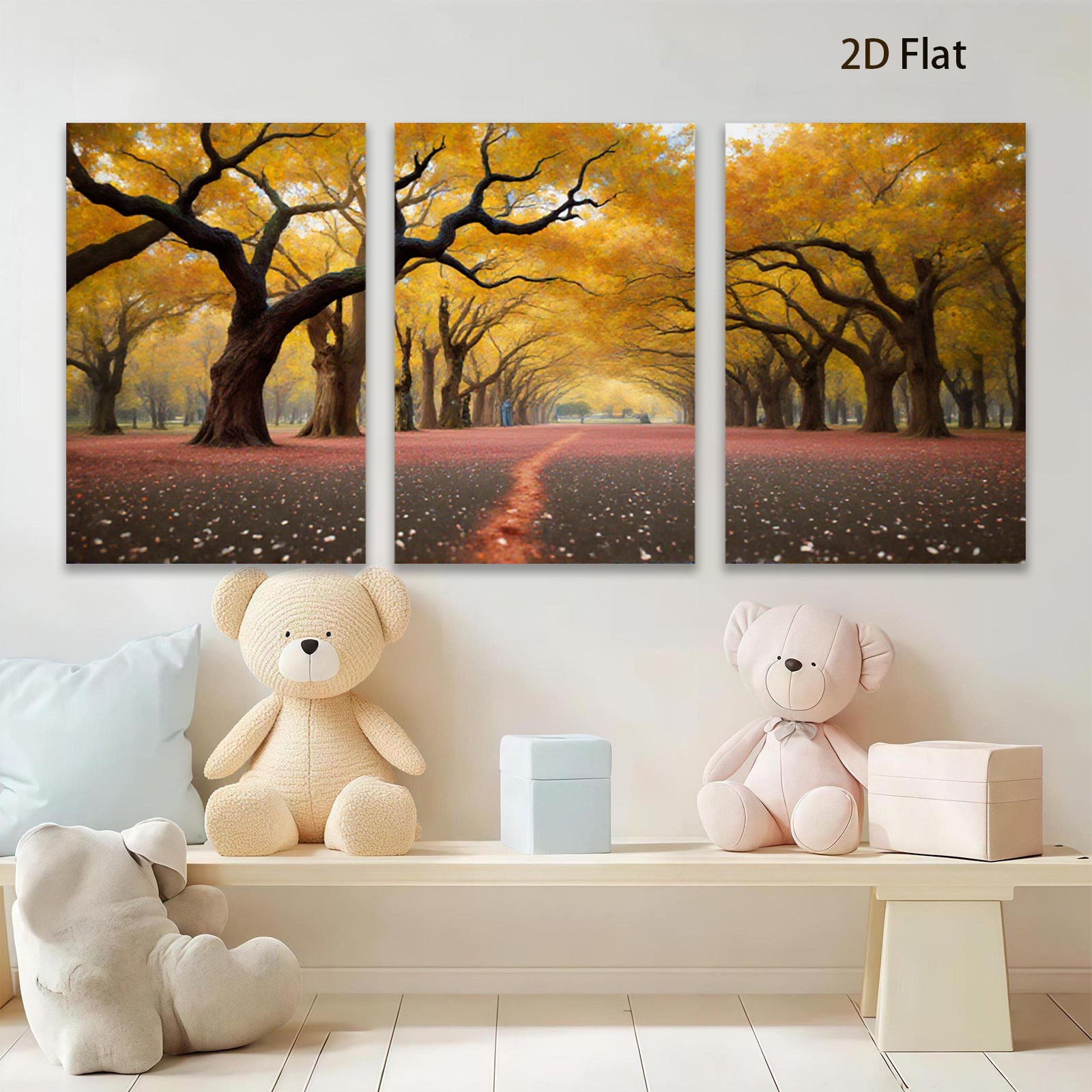 2D flat 1pc Autumn Road Golden Leaves Scenic Wall Art for Living Room Bedroom Home Decor Farmhouse Rustic Gallery Wrapped Canvas Prints