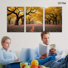 2D flat 1pc Autumn Road Golden Leaves Scenic Wall Art for Living Room Bedroom Home Decor Farmhouse Rustic Gallery Wrapped Canvas Prints