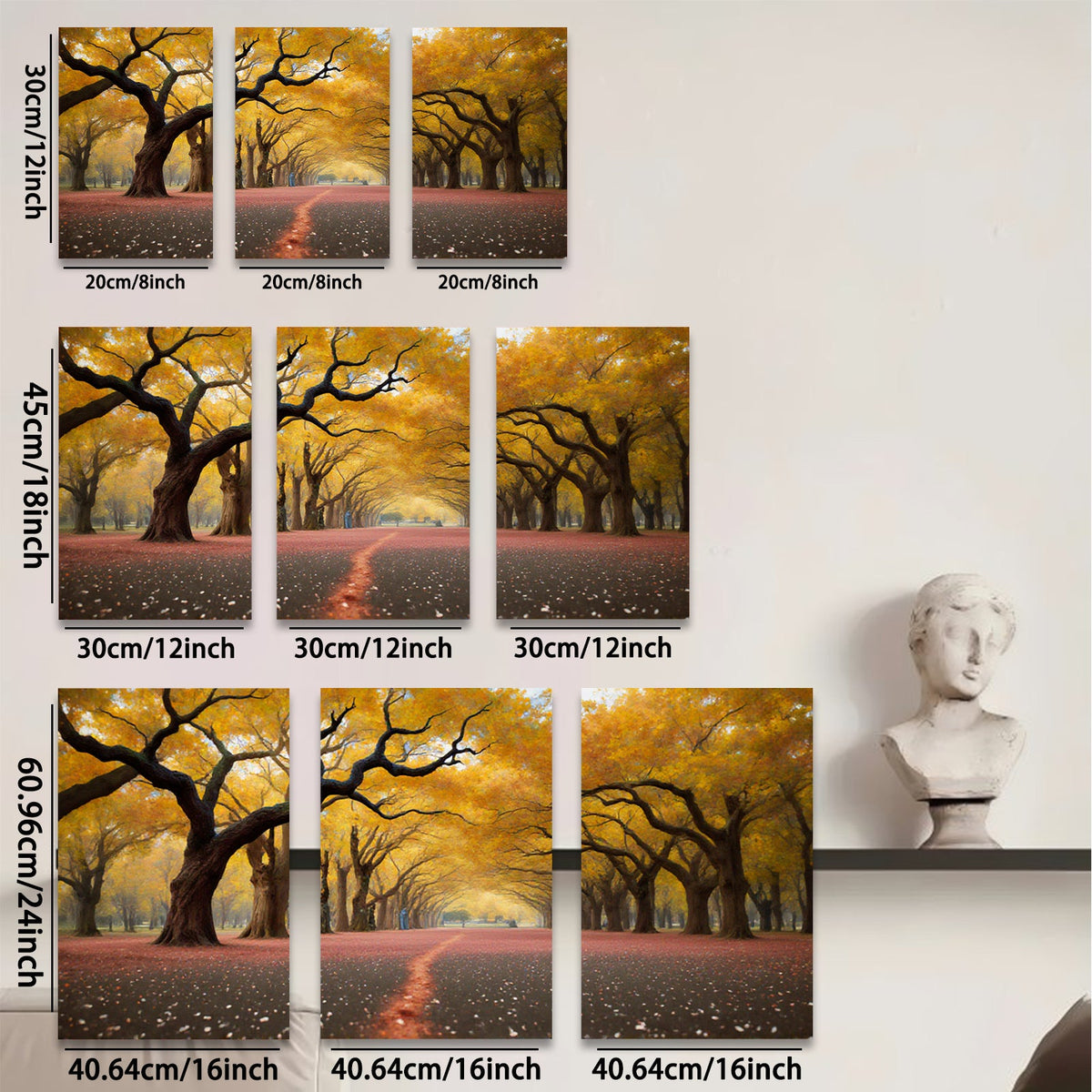 2D flat 1pc Autumn Road Golden Leaves Scenic Wall Art for Living Room Bedroom Home Decor Farmhouse Rustic Gallery Wrapped Canvas Prints