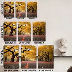 2D flat 1pc Autumn Road Golden Leaves Scenic Wall Art for Living Room Bedroom Home Decor Farmhouse Rustic Gallery Wrapped Canvas Prints