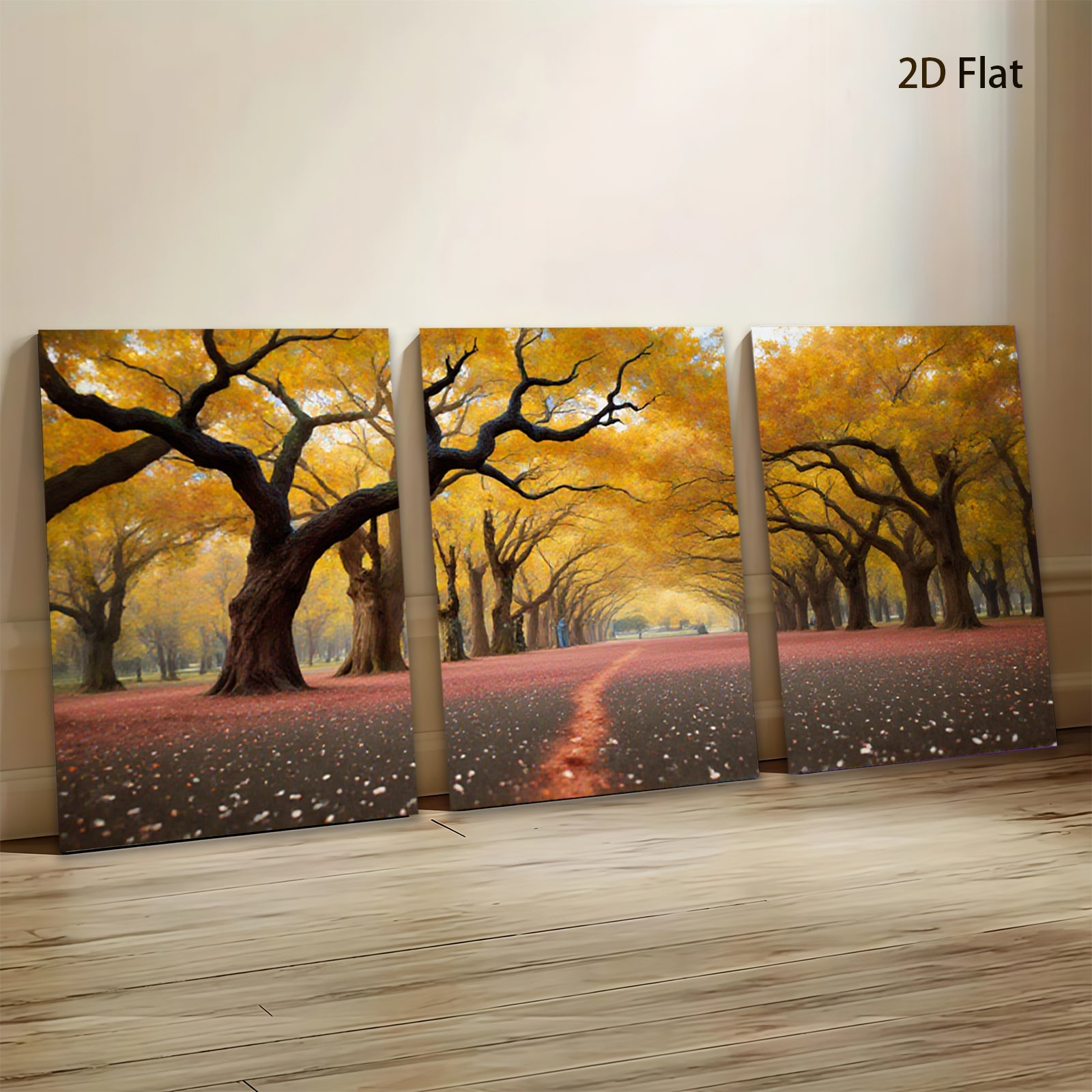 2D flat 1pc Autumn Road Golden Leaves Scenic Wall Art for Living Room Bedroom Home Decor Farmhouse Rustic Gallery Wrapped Canvas Prints