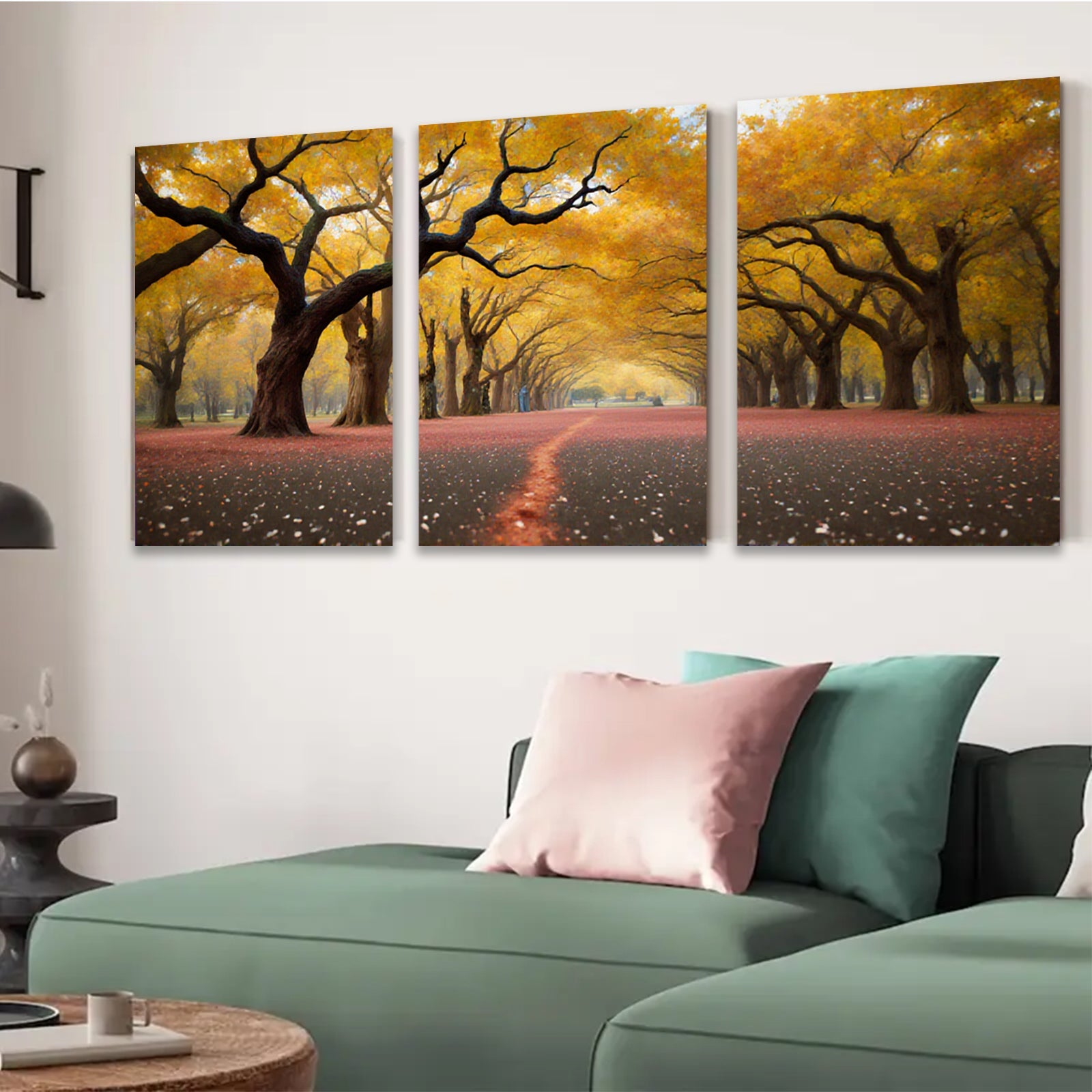 2D flat 1pc Autumn Road Golden Leaves Scenic Wall Art for Living Room Bedroom Home Decor Farmhouse Rustic Gallery Wrapped Canvas Prints