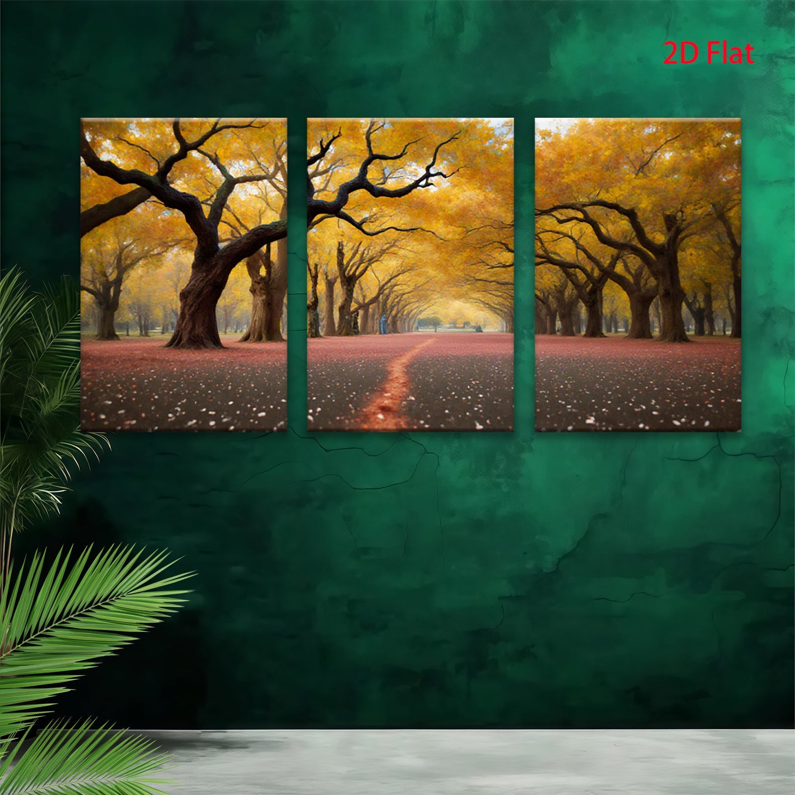 2D flat 1pc Autumn Road Golden Leaves Scenic Wall Art for Living Room Bedroom Home Decor Farmhouse Rustic Gallery Wrapped Canvas Prints
