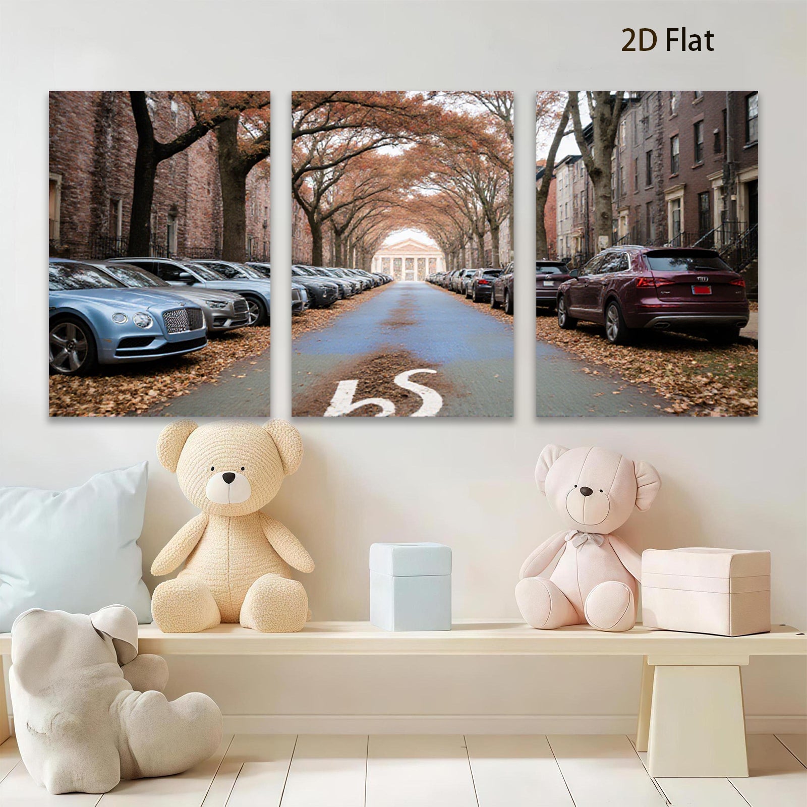 2D flat 1pc Autumn Street Luxury Cars Cityscape Wall Decor Living Room Bedroom Modern Farmhouse Gallery Wrapped Canvas Prints Home Office Art