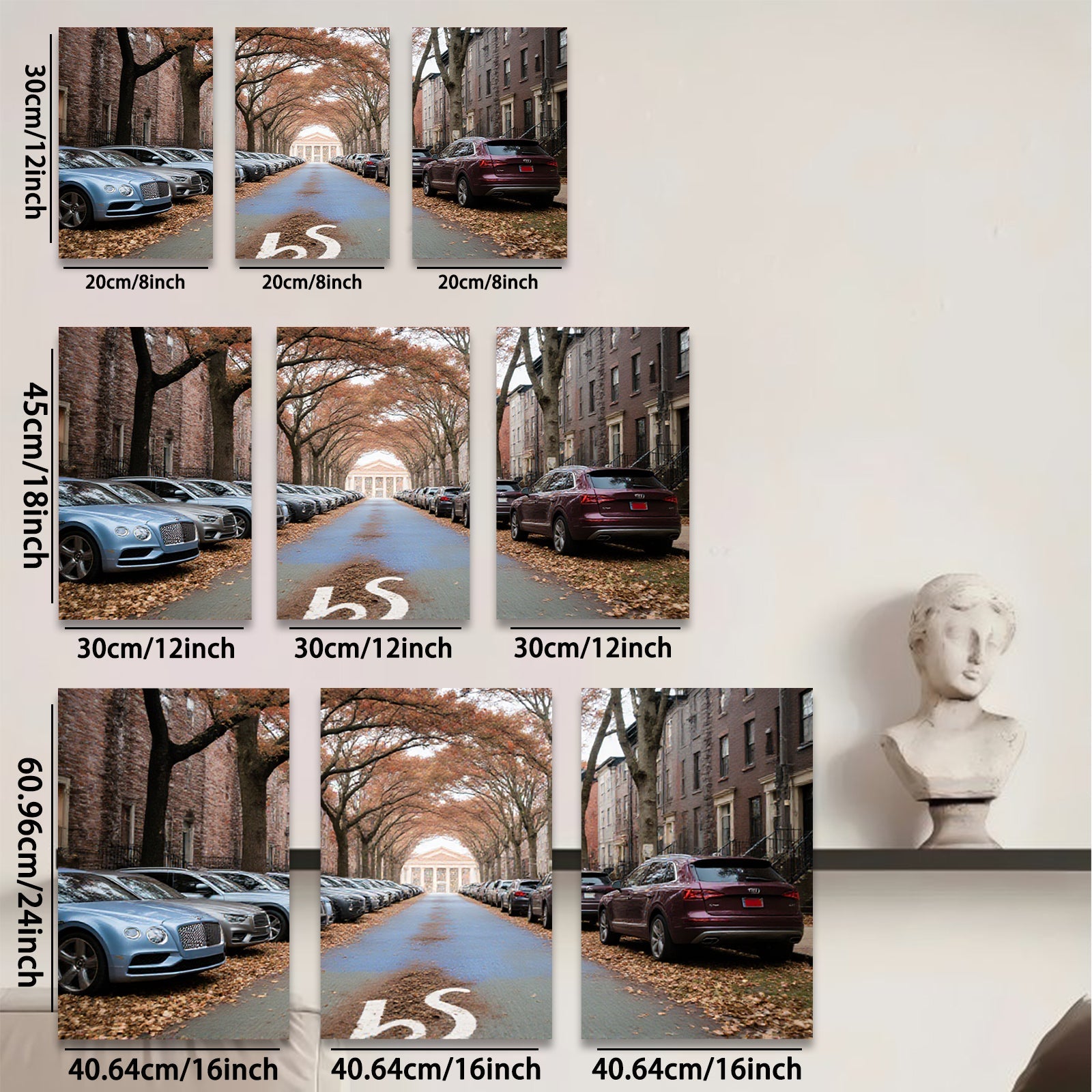 2D flat 1pc Autumn Street Luxury Cars Cityscape Wall Decor Living Room Bedroom Modern Farmhouse Gallery Wrapped Canvas Prints Home Office Art