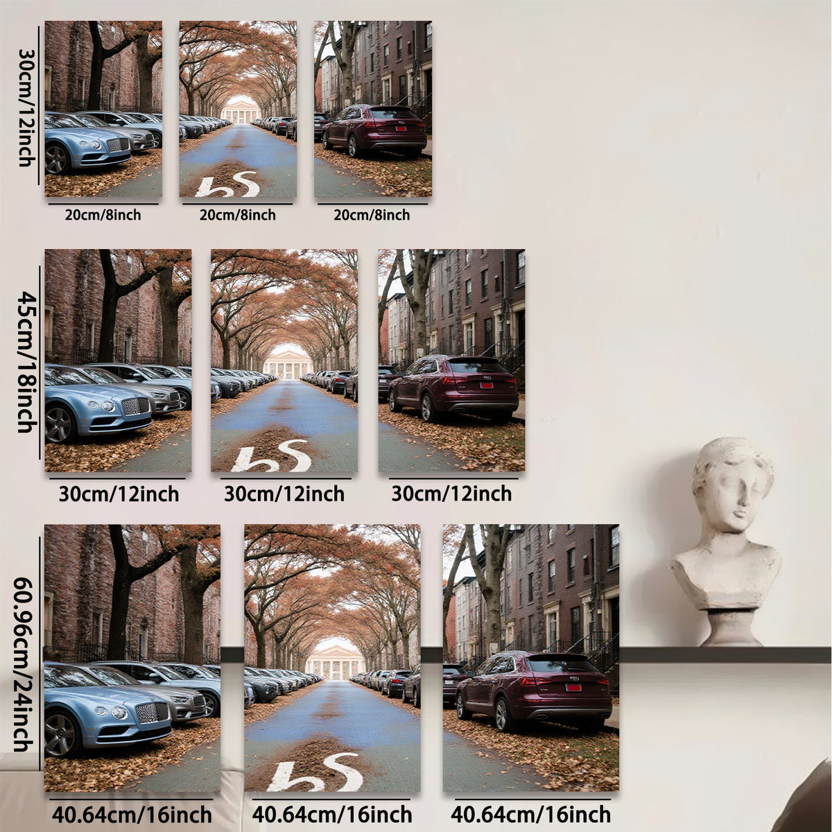 2D flat 1pc Autumn Street Luxury Cars Cityscape Wall Decor Living Room Bedroom Modern Farmhouse Gallery Wrapped Canvas Prints Home Office Art