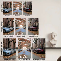 2D flat 1pc Autumn Street Luxury Cars Cityscape Wall Decor Living Room Bedroom Modern Farmhouse Gallery Wrapped Canvas Prints Home Office Art