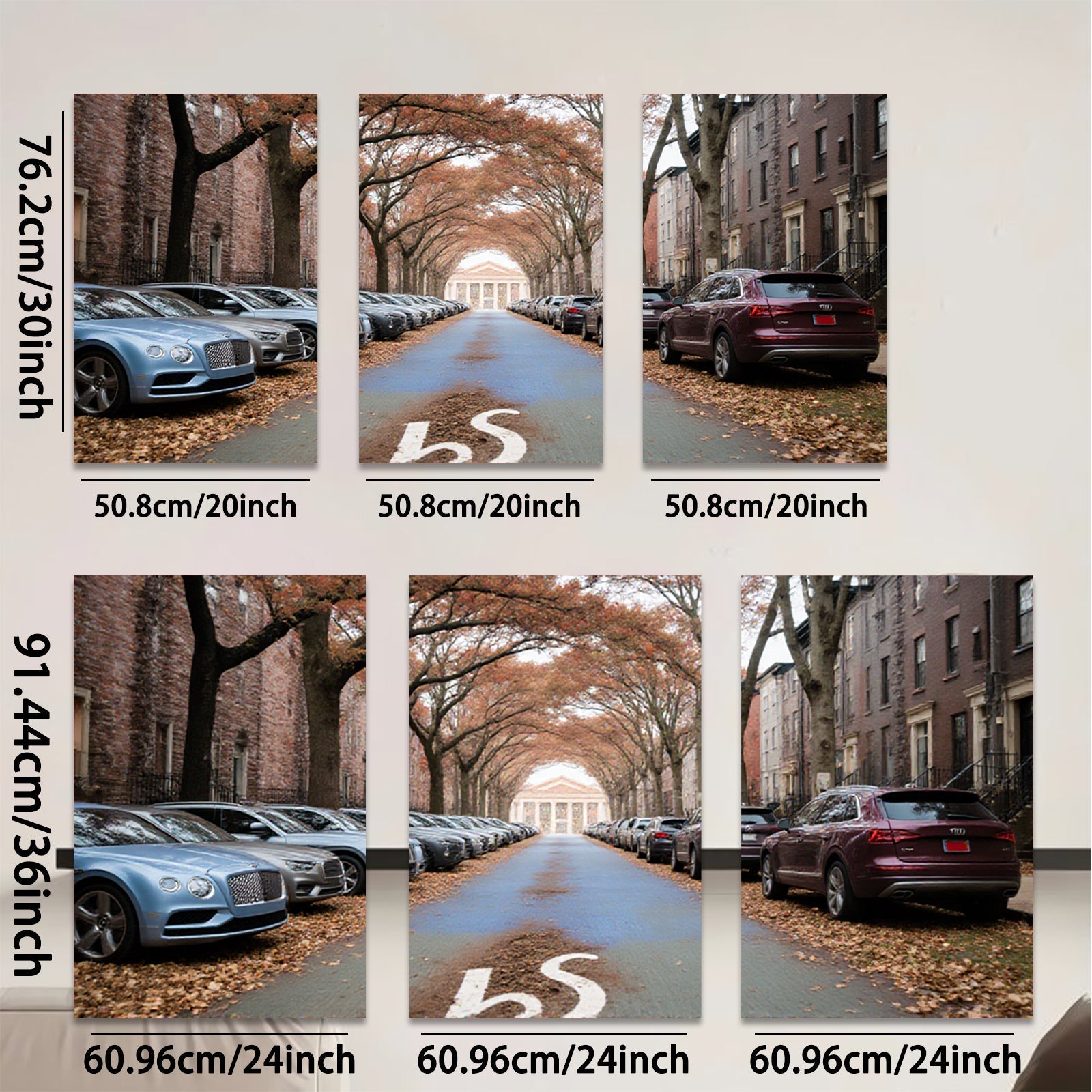 2D flat 1pc Autumn Street Luxury Cars Cityscape Wall Decor Living Room Bedroom Modern Farmhouse Gallery Wrapped Canvas Prints Home Office Art