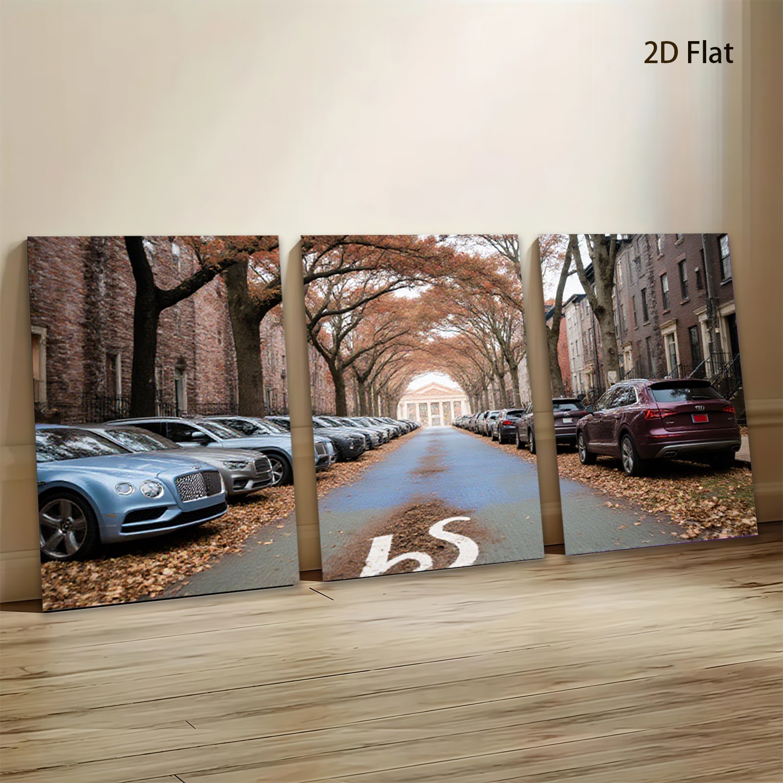 2D flat 1pc Autumn Street Luxury Cars Cityscape Wall Decor Living Room Bedroom Modern Farmhouse Gallery Wrapped Canvas Prints Home Office Art