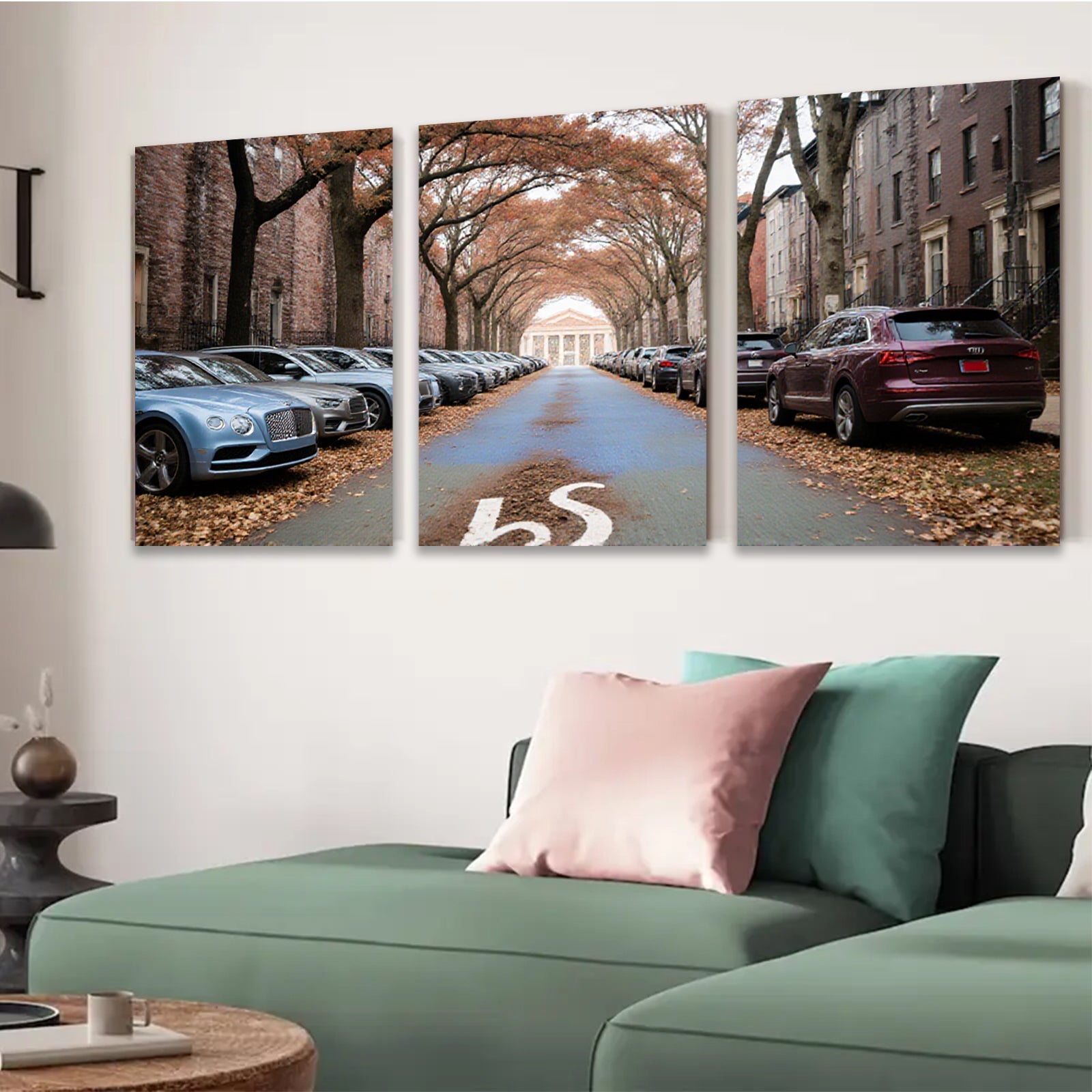 2D flat 1pc Autumn Street Luxury Cars Cityscape Wall Decor Living Room Bedroom Modern Farmhouse Gallery Wrapped Canvas Prints Home Office Art