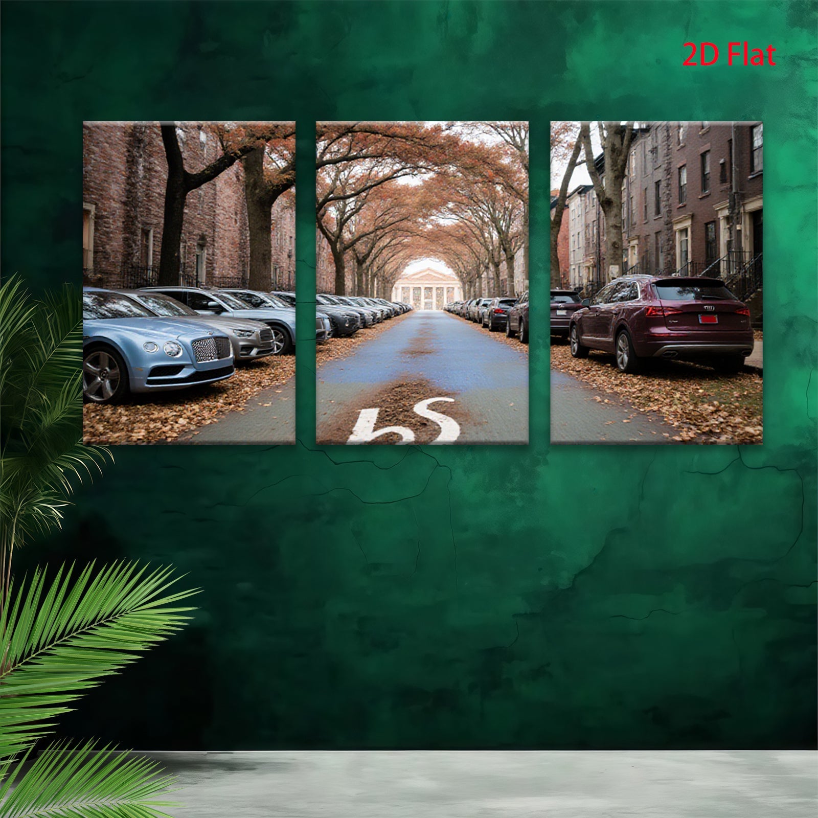 2D flat 1pc Autumn Street Luxury Cars Cityscape Wall Decor Living Room Bedroom Modern Farmhouse Gallery Wrapped Canvas Prints Home Office Art