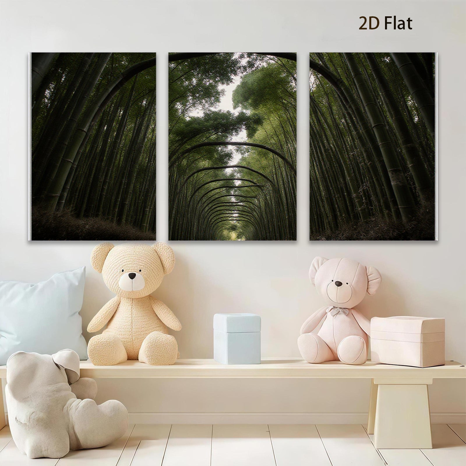 2D flat 1pc Bamboo Forest Path Serene Nature Wall Decor Living Room Bedroom Modern Farmhouse Gallery Wrapped Canvas Prints Teal Green Botanical Art