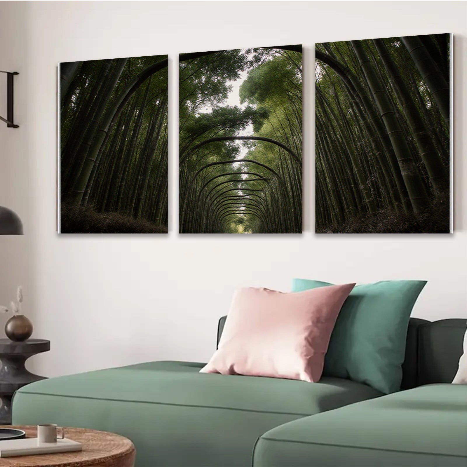 2D flat 1pc Bamboo Forest Path Serene Nature Wall Decor Living Room Bedroom Modern Farmhouse Gallery Wrapped Canvas Prints Teal Green Botanical Art