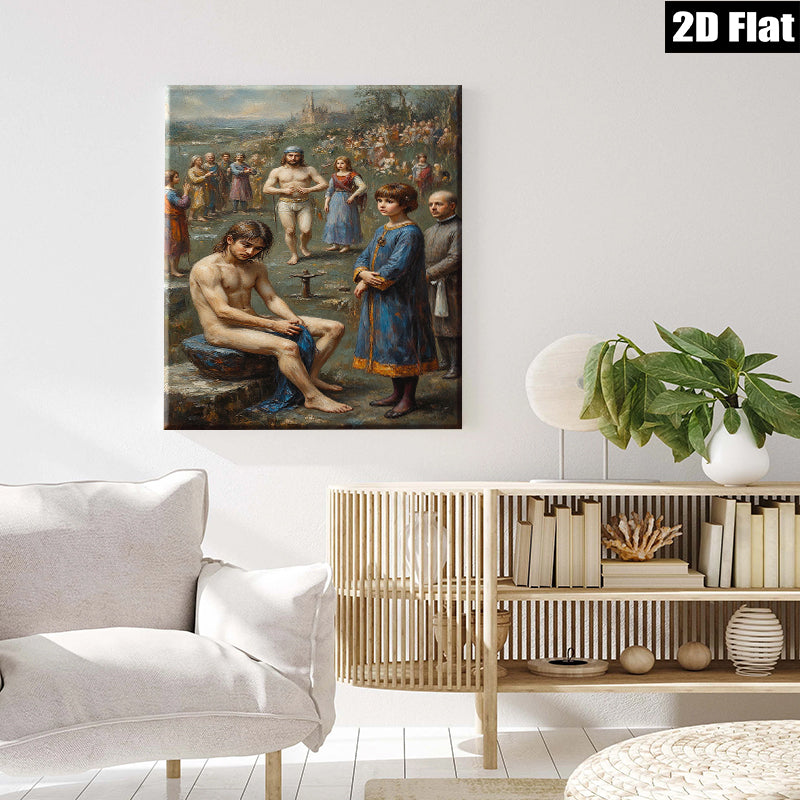 2D flat 1pc Baptism of Christ religious painting wall decor for living room bedroom gallery wrapped canvas prints farmhouse style modern art