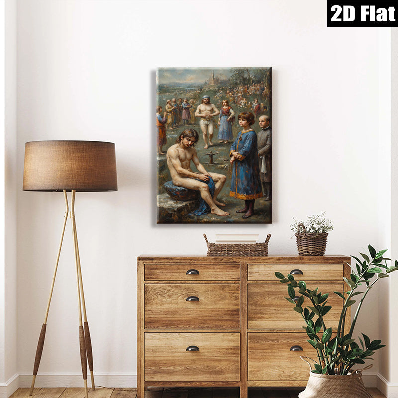2D flat 1pc Baptism of Christ religious painting wall decor for living room bedroom gallery wrapped canvas prints farmhouse style modern art