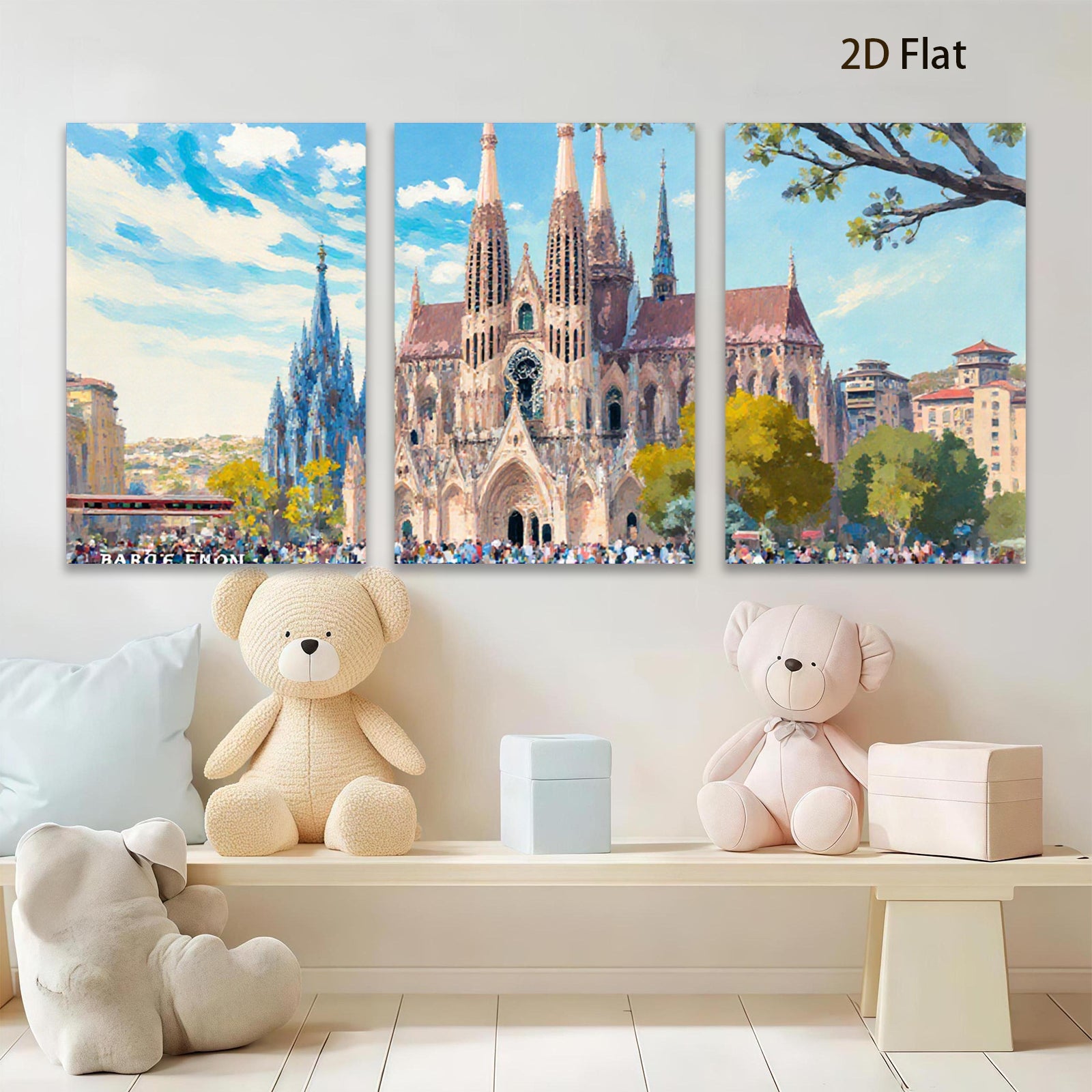 2D flat 1pc Barcelona Cathedral Spain historic architecture wall art decor living room bedroom office modern farmhouse gallery wrapped canvas prints