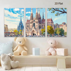 2D flat 1pc Barcelona Cathedral Spain historic architecture wall art decor living room bedroom office modern farmhouse gallery wrapped canvas prints