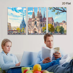 2D flat 1pc Barcelona Cathedral Spain historic architecture wall art decor living room bedroom office modern farmhouse gallery wrapped canvas prints