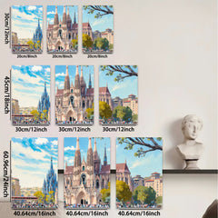 2D flat 1pc Barcelona Cathedral Spain historic architecture wall art decor living room bedroom office modern farmhouse gallery wrapped canvas prints