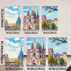 2D flat 1pc Barcelona Cathedral Spain historic architecture wall art decor living room bedroom office modern farmhouse gallery wrapped canvas prints