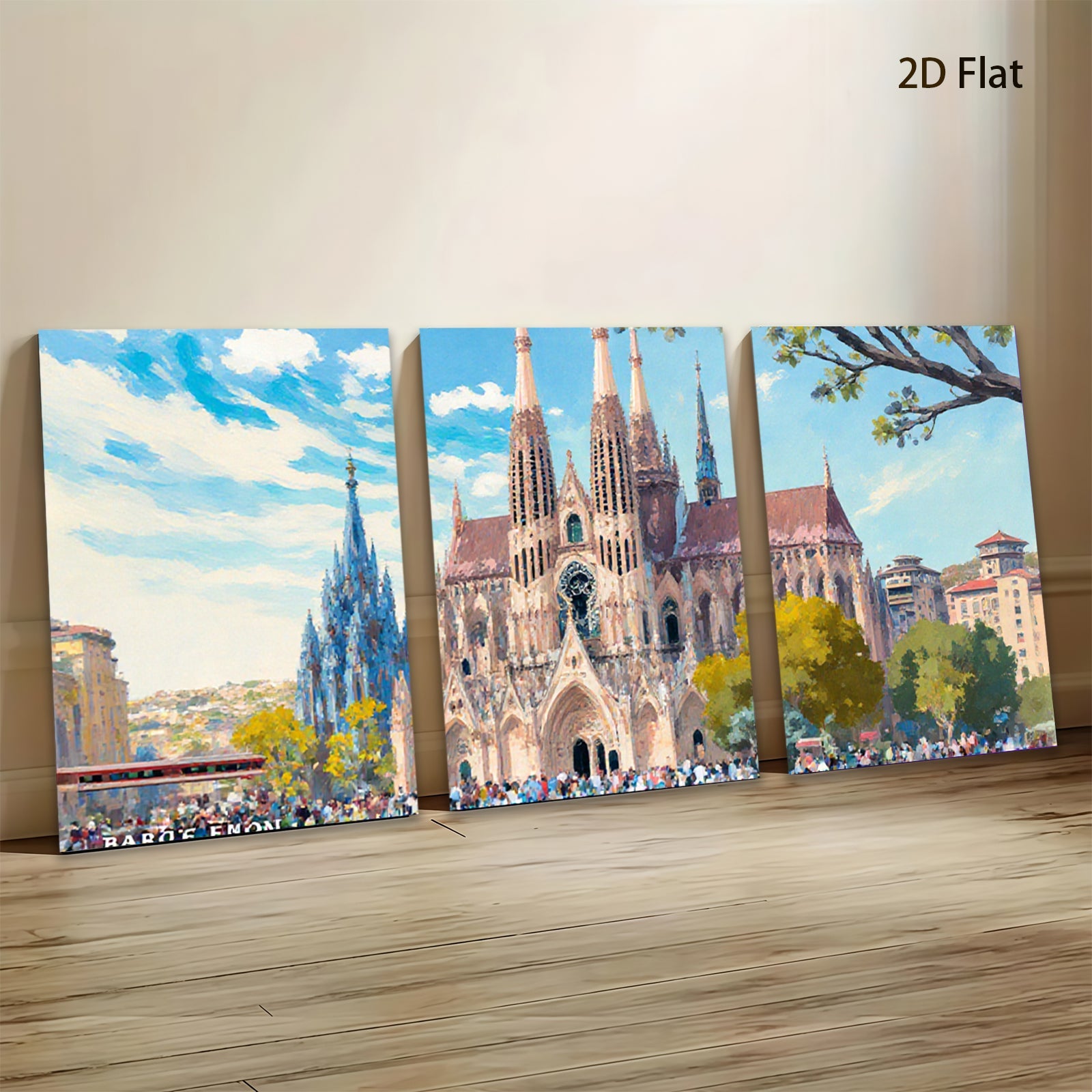 2D flat 1pc Barcelona Cathedral Spain historic architecture wall art decor living room bedroom office modern farmhouse gallery wrapped canvas prints