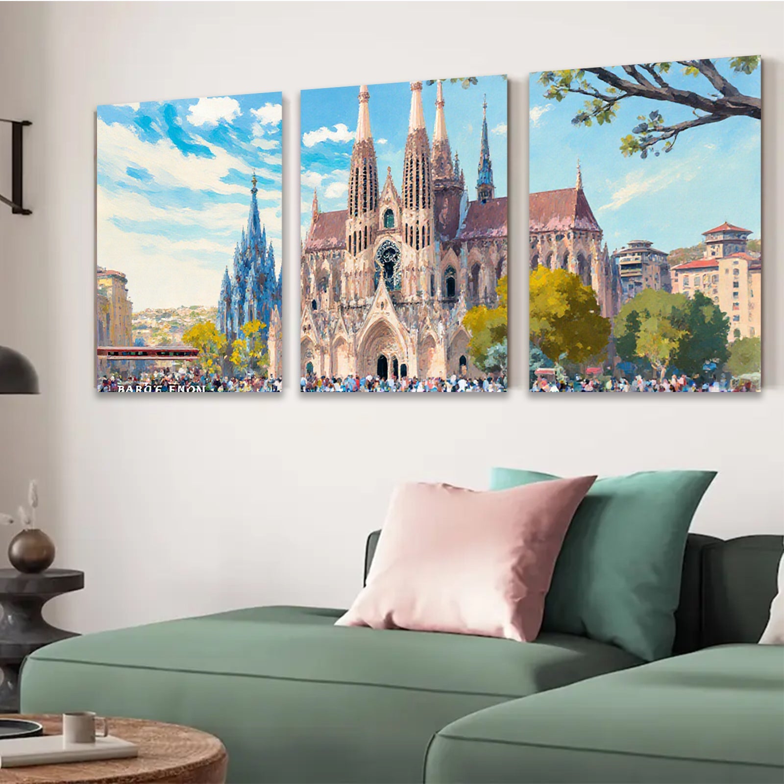 2D flat 1pc Barcelona Cathedral Spain historic architecture wall art decor living room bedroom office modern farmhouse gallery wrapped canvas prints