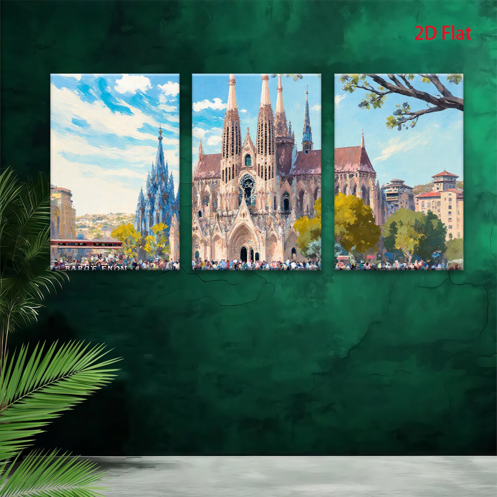 2D flat 1pc Barcelona Cathedral Spain historic architecture wall art decor living room bedroom office modern farmhouse gallery wrapped canvas prints