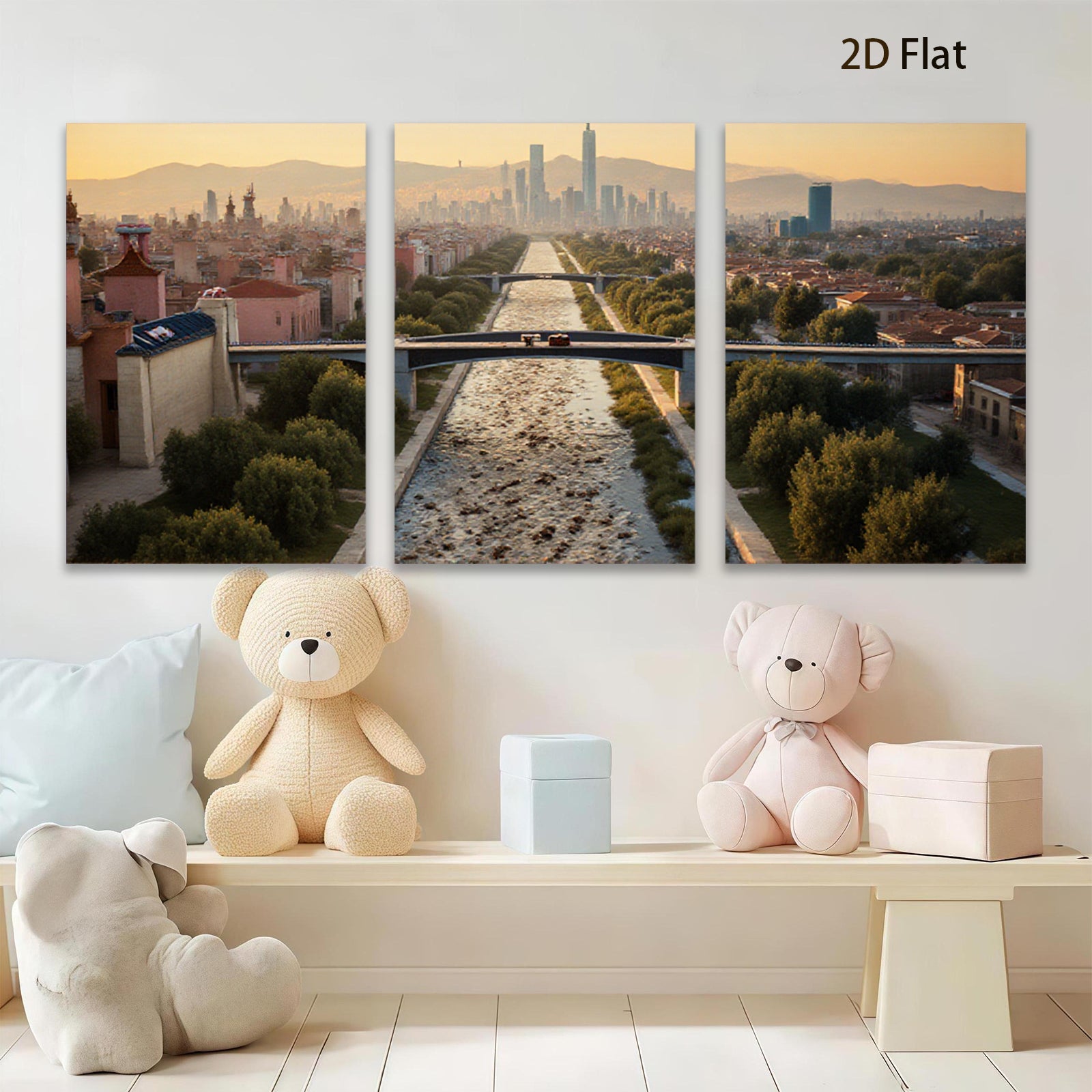 2D flat 1pc Barcelona Cityscape Golden Hour Urban Vista Modern Wall Art Living Room Decor Farmhouse Style Canvas Prints Bedroom Artwork Inspirational Home Decor